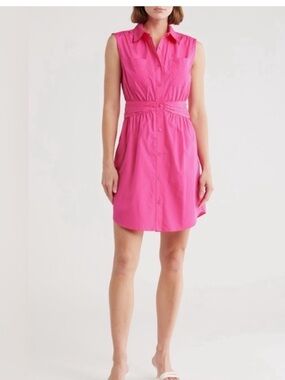 10 Crosby Derek Lam Sleeveless Cora Shirt Dress in Magenta